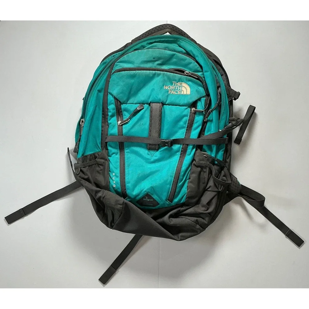 The North Face Surge Backpack Multipocket Teal Black Hiking Travel Commuter Bag